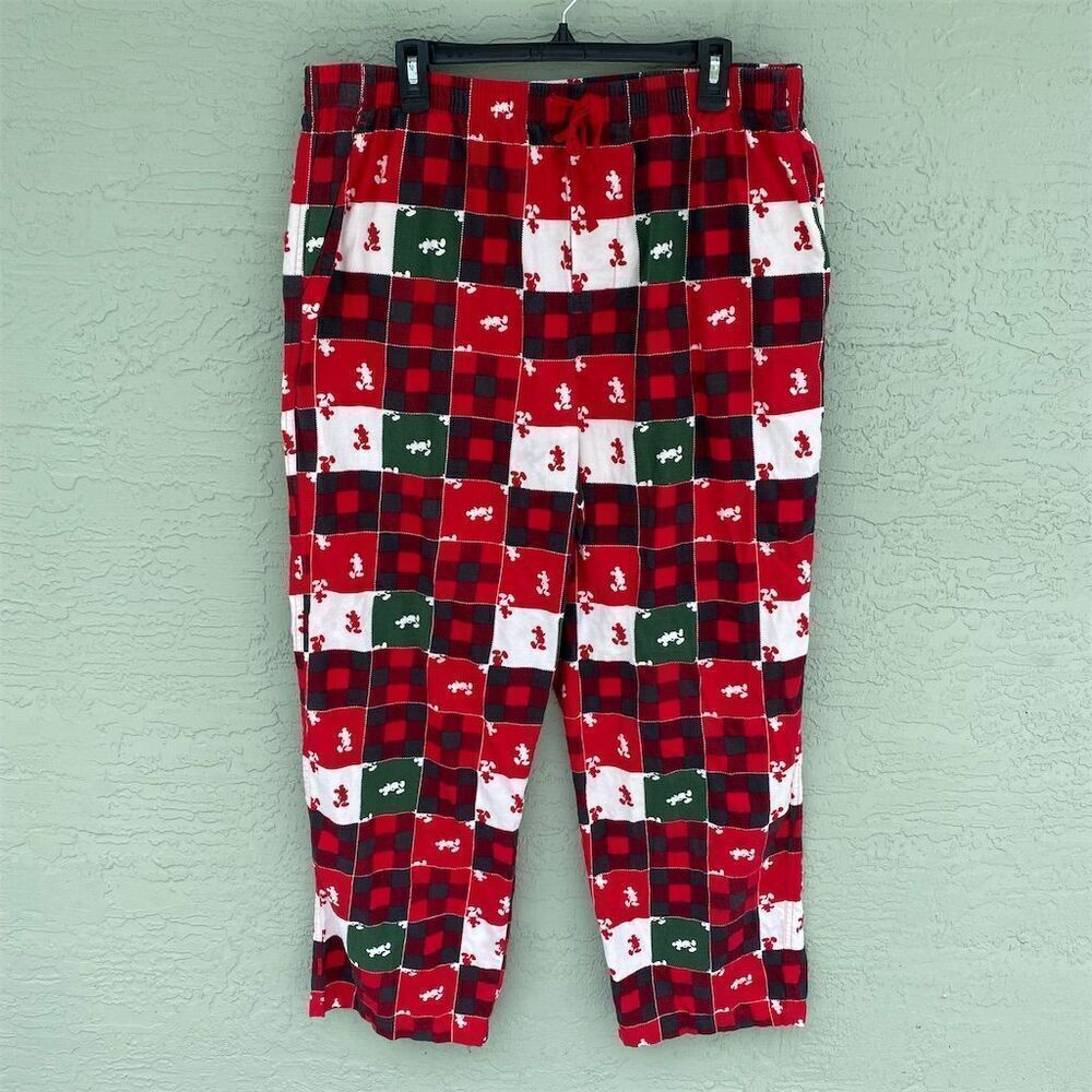 Disney Parks Christmas Flannel Pajama Pants Mickey Mouse Patchwork Size XL